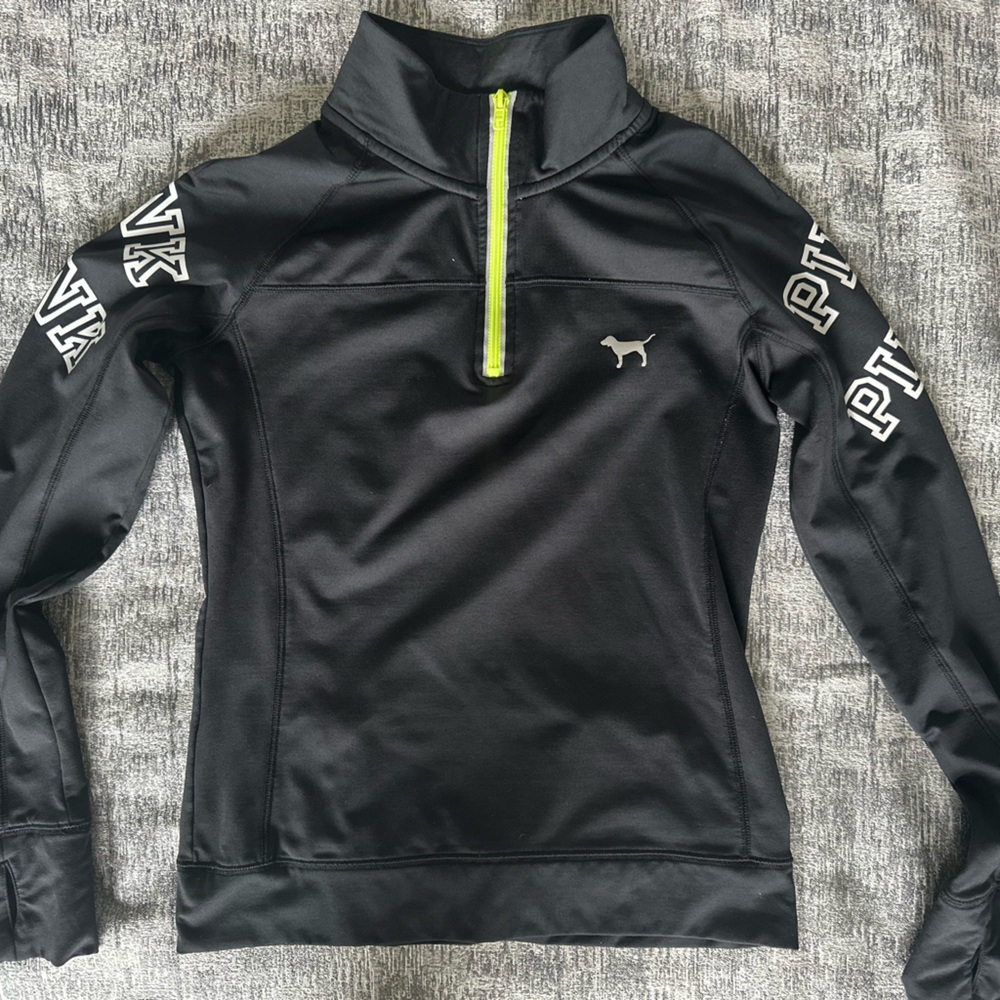 Pink Victoria's Secret Ultimate Black and Green Half- Zip Pullover Size Small